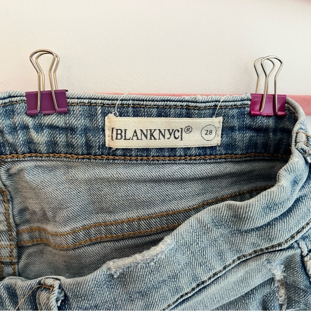 Blank NYC Light Blue Jean Shorts with Dark Blue Embroidery - Picture 3 of 7